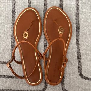 Tory Burch Tan Leather Sandals with Gold Accent